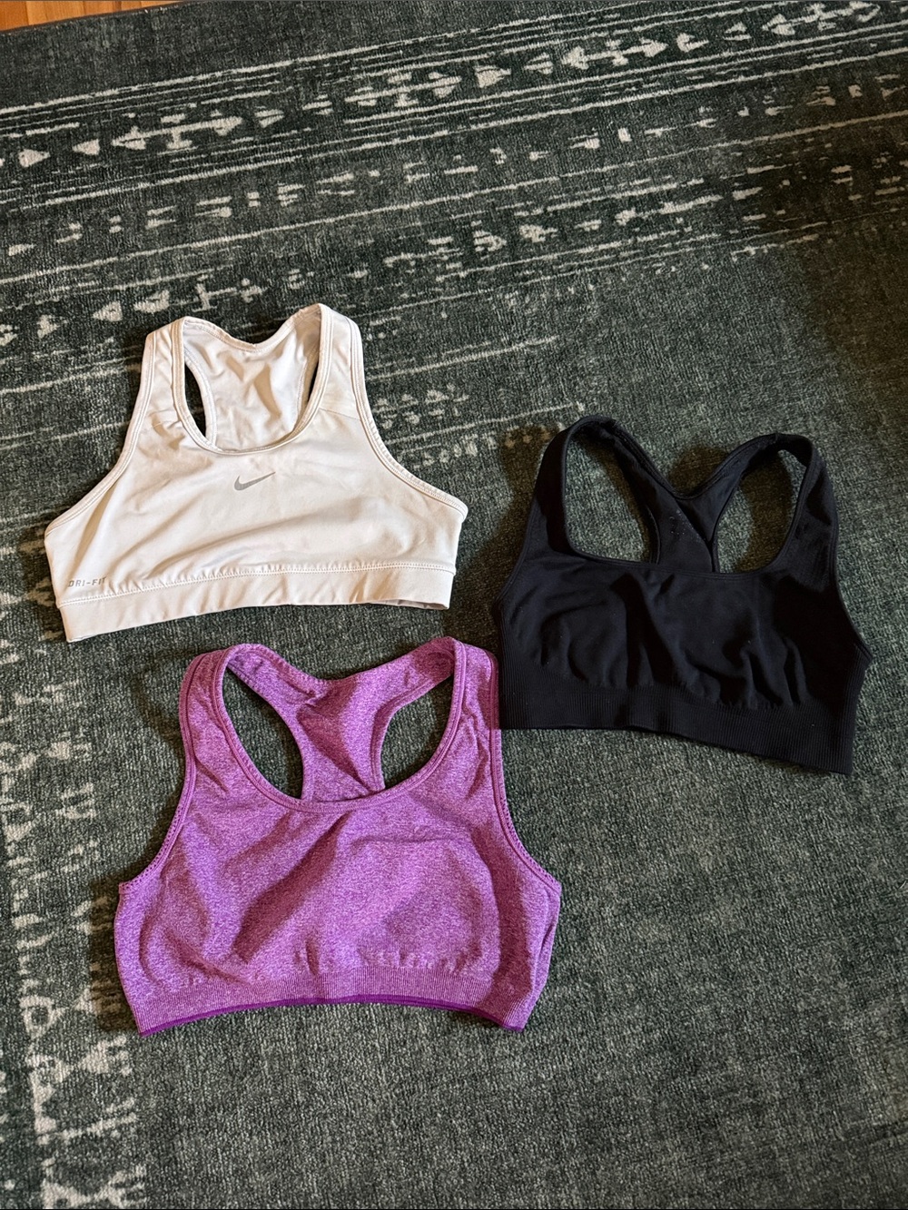 *5 for $20* Bundle of White, Black & Purple Racerback Sports Bras (all Small)